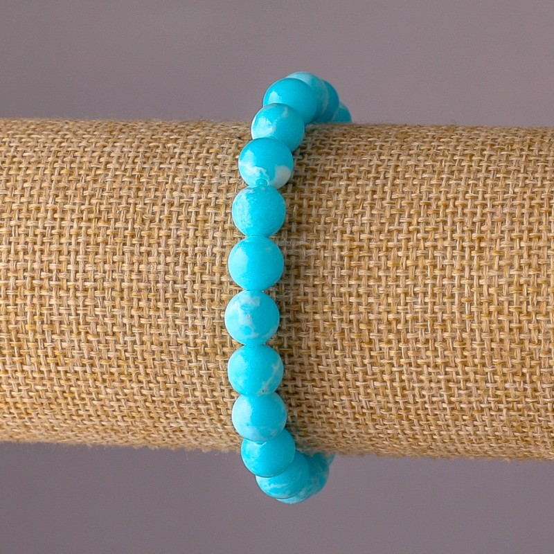 Synthetic Larimar bracelet, acrylic on elastic, smooth beads, 8 mm diameter, 18 cm circumference