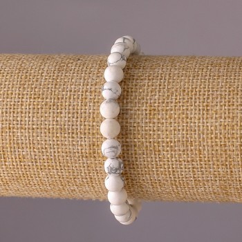 Howlite bracelet on elastic cord, smooth bead, 6 mm diameter, 18 cm length