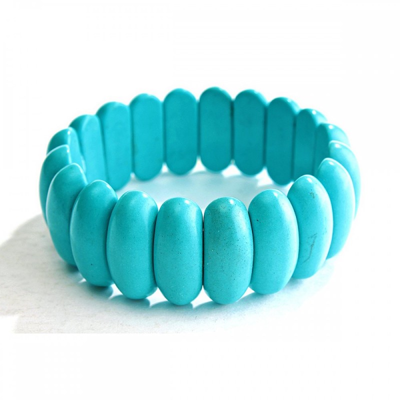 Bracelet on elastic band Blue Turquoise (single piece) oblong stones 10x25 (+/-) mm