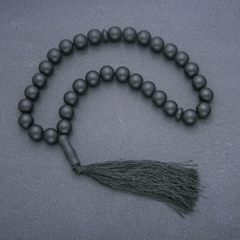 Shungite Prayer Beads, 33 Beads, Shungite Inlay, 12 mm Diameter