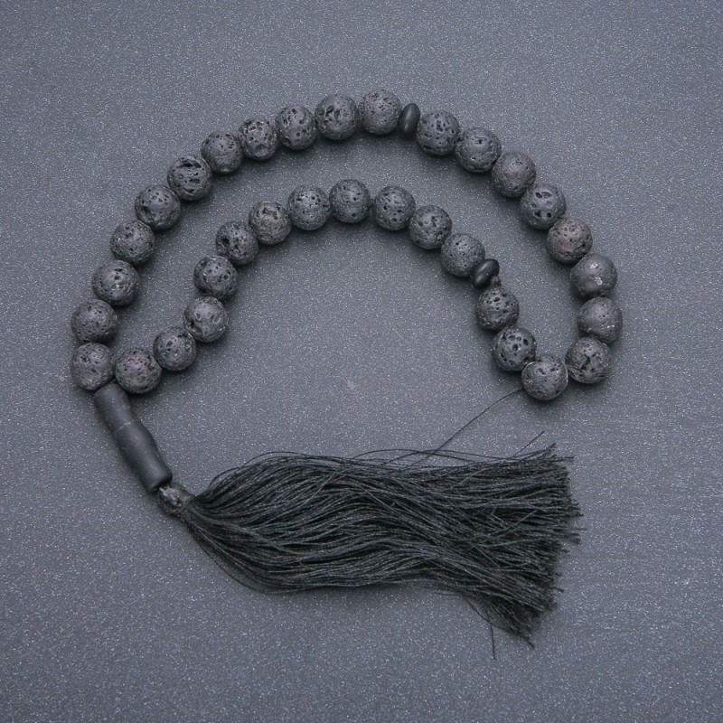 Lava Beads Mala, 33 Beads with Shungite Inlay, 10mm Diameter