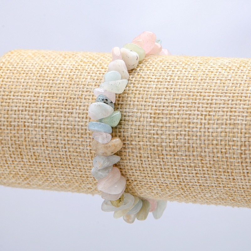Elastic bracelet with natural Morganite stones, chips - 8 mm, circumference 18 cm