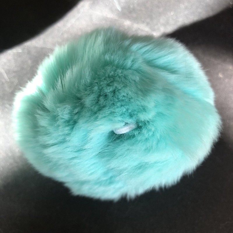 Elastic turquoise natural fur pom-pom keychain