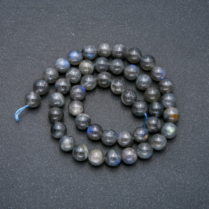 Beads on a thread, natural Labradorite stone, smooth round beads, diameter 8.5 mm, length 39 cm
