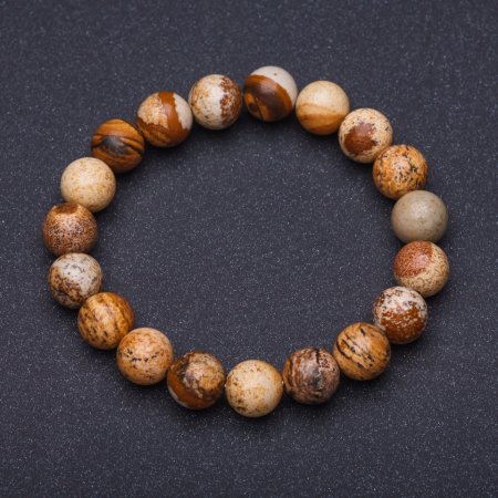 Bracelet with natural stone — landscape jasper, smooth beads on elastic, 10 mm diameter, 18 cm circumference