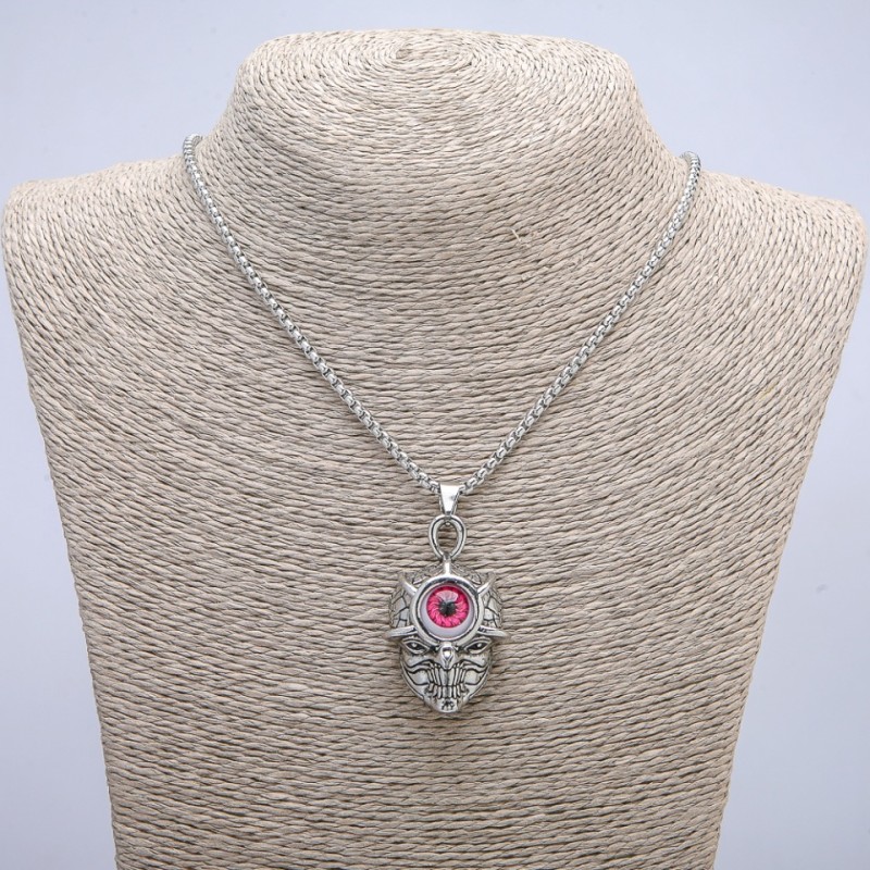 Pendant 'Skull with an Eye' 45x27 mm on a chain, length 70 cm silver-toned metal
