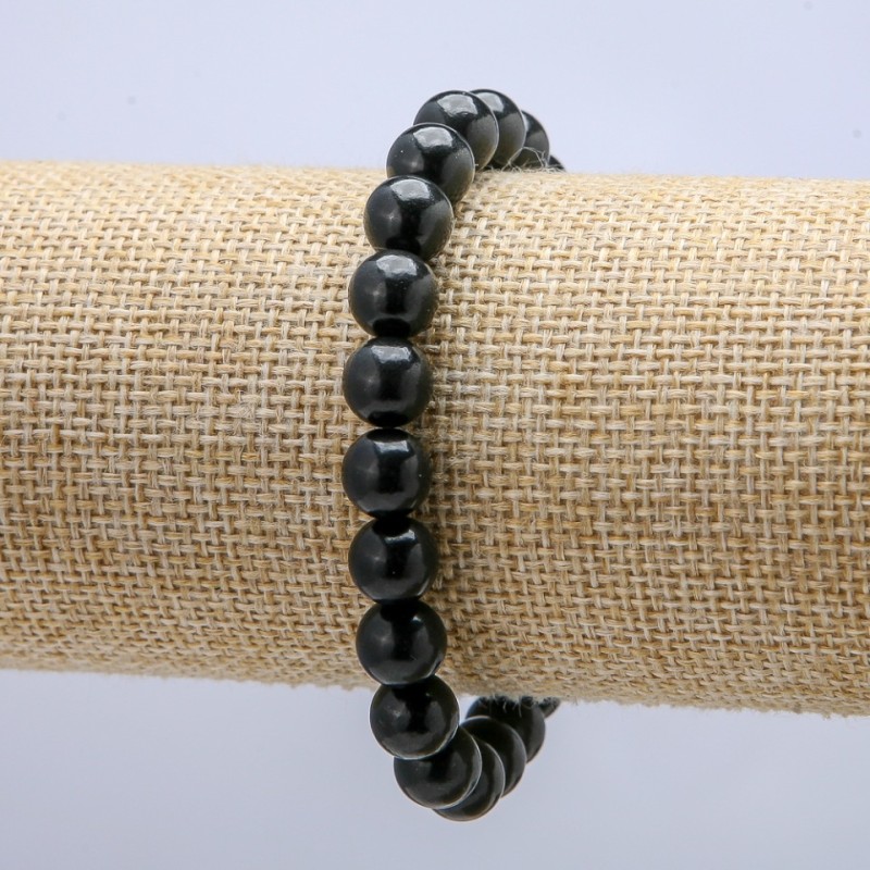 Elastic bracelet with natural shungite, smooth beads, 8 mm diameter, 18 cm length +