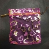 Raspberry Organza Gift Bag with Gold Hearts and Cords 120x100mm + - 100 pcs +