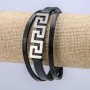 Men's bracelet in black eco-leather, 10 mm thick, with a silver insert, 21 cm long