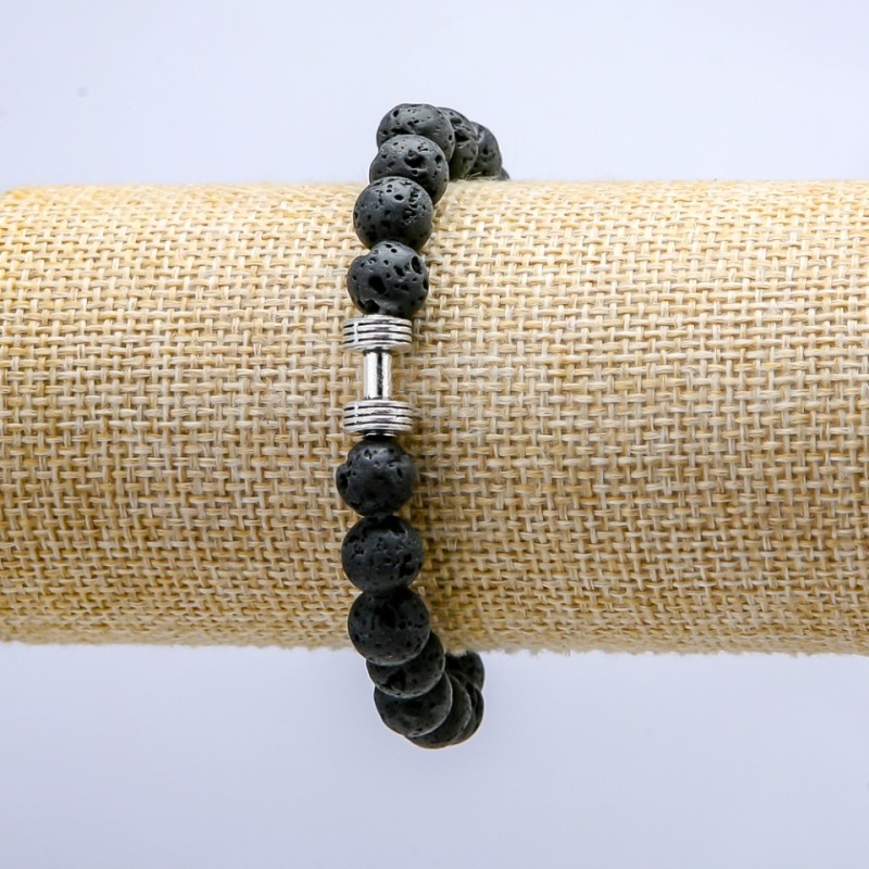 Elastic lava bracelet, 8mm diameter, with dumbbell