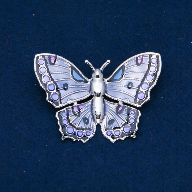 Sale! Enamel Butterfly Brooch, silver-tone metal 42×60 mm +