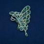 Butterfly Brooch with Green and Petrol Crystals, Gold-Tone Metal 75x50 mm +