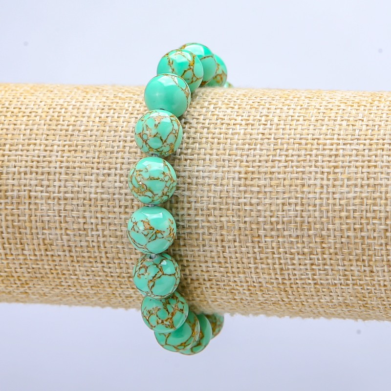 Elastic bracelet in green Emperor Jasper (pressed) smooth bead, 10 mm diameter, 18 cm length