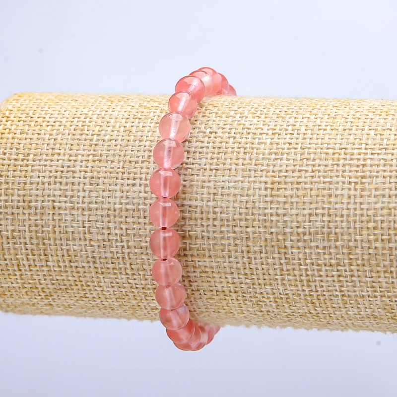 Elastic bracelet with synthetic chalcedony beads, smooth round, 6 mm diameter, 18 cm length