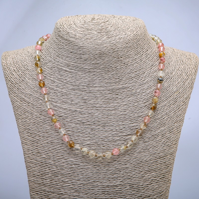 Natural chalcedony bead necklace, assorted colors, bead diameter 6 mm (±), length 45 cm