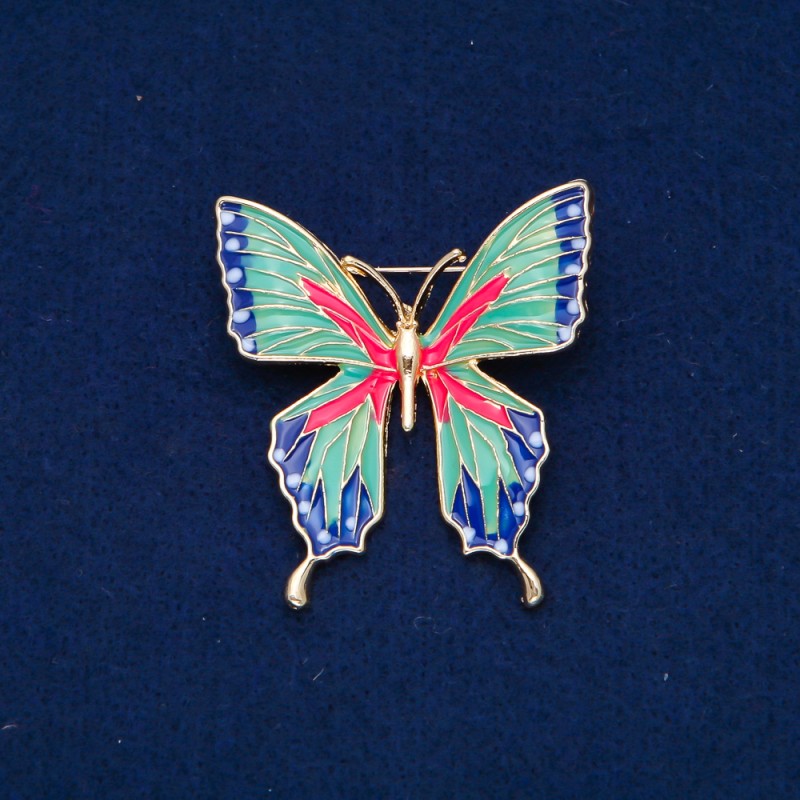 Clearance! Brooch 'Butterflies' in Golden Metal with Enamel, 48×43 mm