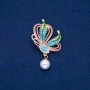 Sale! Gold-toned metal butterfly brooch with enamel, bead, and green and blue crystals, 35×40 mm +