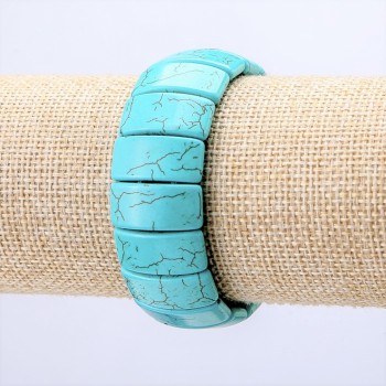 Bracelet on elastic green turquoise (artificial) with marbling rectangular stones 25x11 mm +