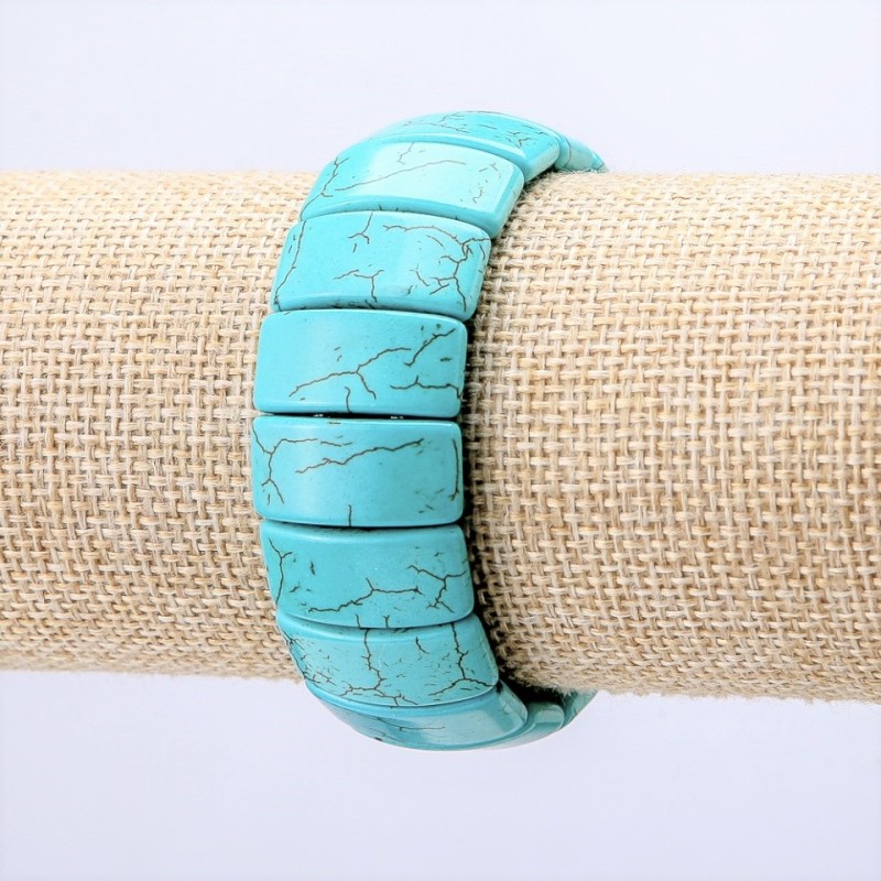 Bracelet on elastic green turquoise (artificial) with marbling rectangular stones 25x11 mm +