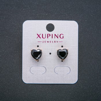 Heart Earrings by Xuping - Heart Stud Earrings, 18K Gold Plating with Black Crystal, 9mm Diameter +