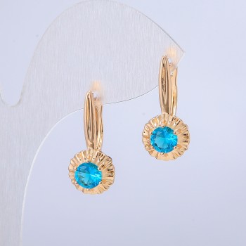 Xuping Earrings 18K Gold Plating with Blue Crystal, diameter about 10.5 mm + -, length about 24 mm +