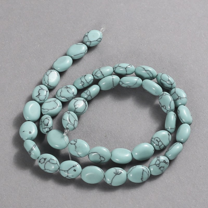 Turquoise beads (artificial) smooth oval, diameter 10x8mm + -, length 39cm +