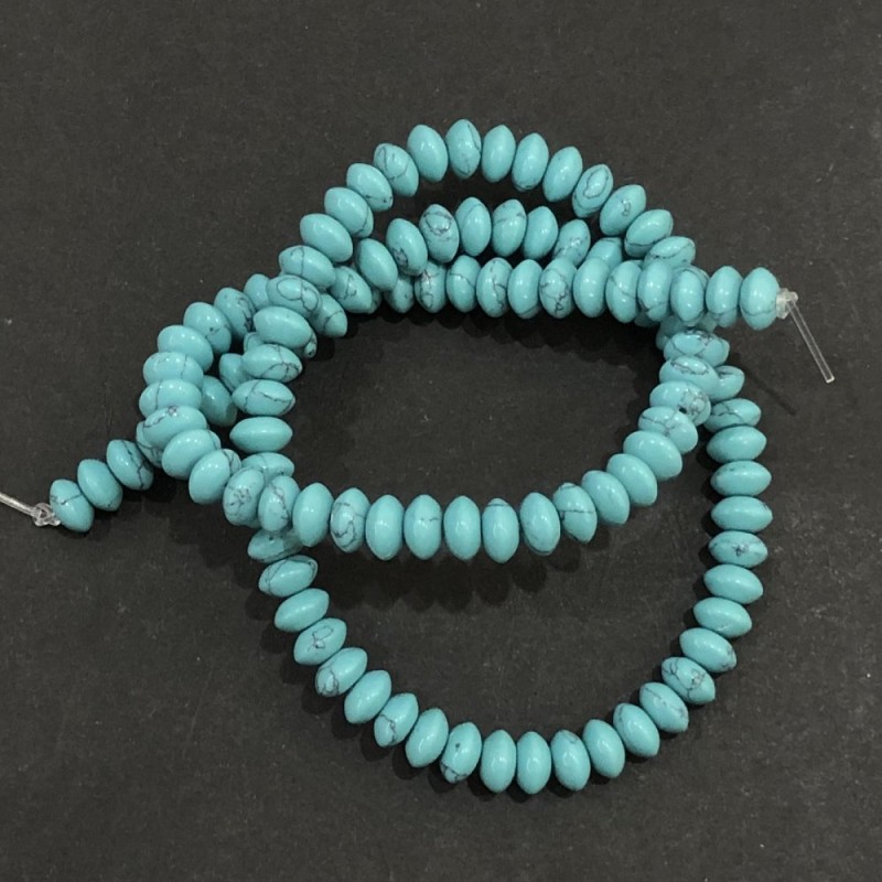 Turquoise Beads (synthetic) smooth rondelle, diameter 6x3 mm ±, length 39 cm +