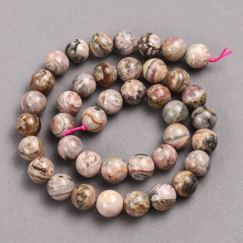 Rhodochrosite Beads on a Thread, Smooth Round Beads, 10mm Diameter, 38 cm Length
