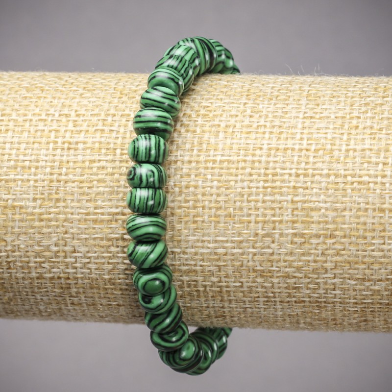 Malachite Elastic Bracelet (pressed), smooth rondels, diameter 8x5 mm, length 18 cm