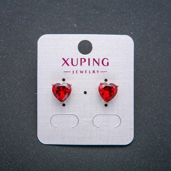 Heart Earrings Xuping Stud Earrings Hoops 18K Gold Plating with Red Crystal, 9 mm Diameter