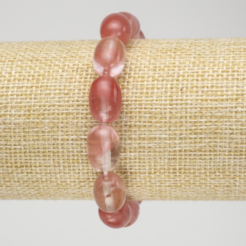 Elastic bracelet with natural chalcedony, barrel-shaped, 10×14 mm diameter+