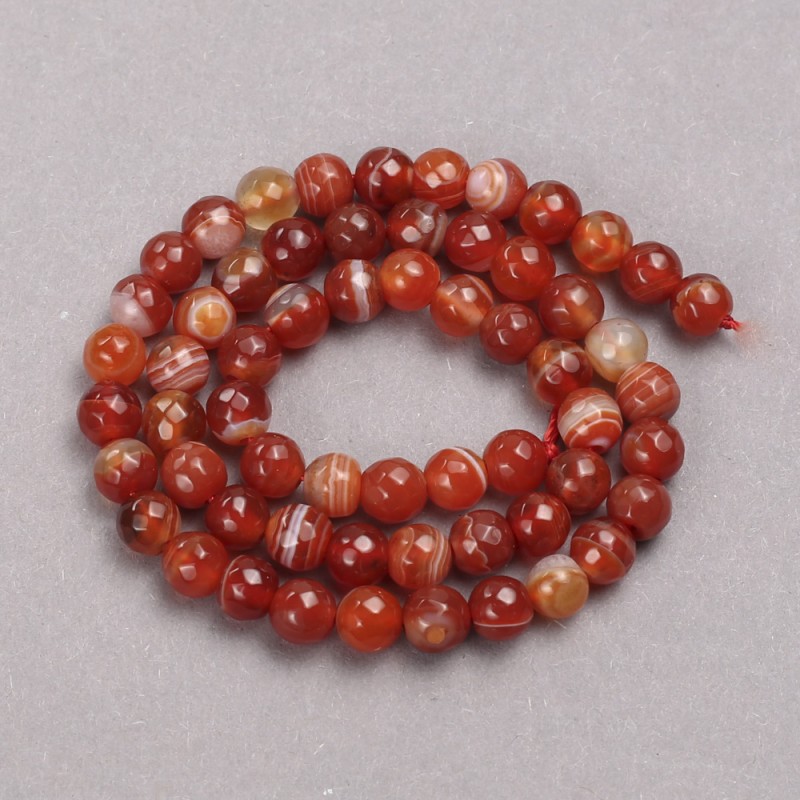 Orange agate beads on thread, faceted ball, 6 mm diameter, length 36 cm