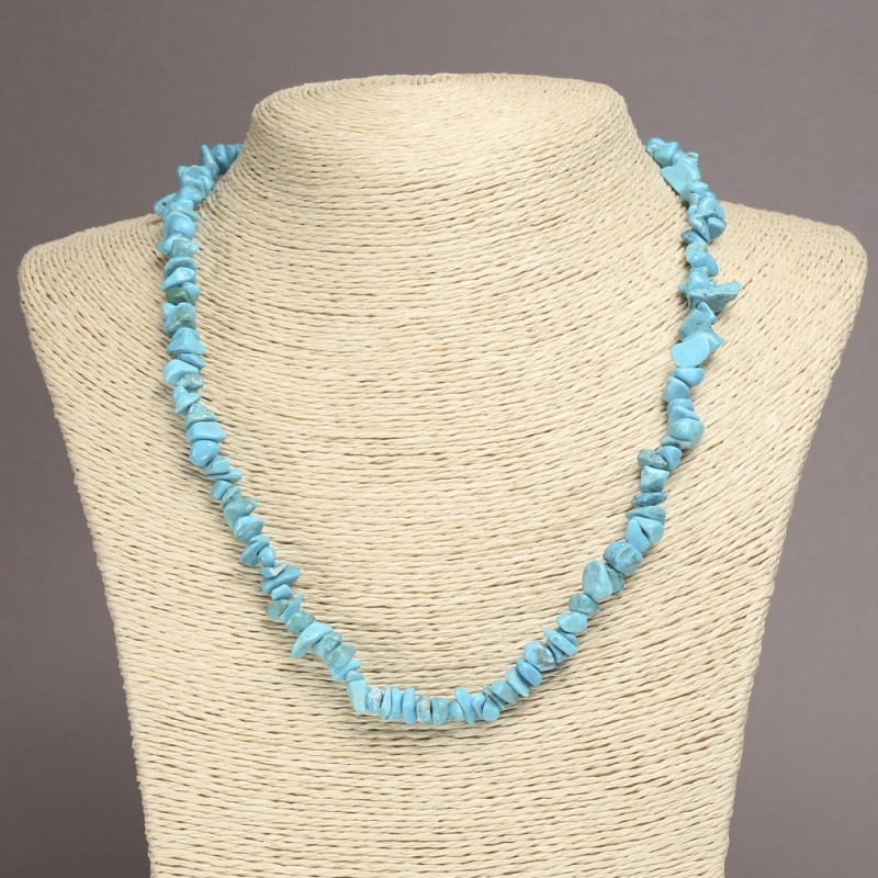 Necklace made of Turquoise (single) tumbled gravel, diameter 6–8 mm ±, length 45 cm ± with an extender chain