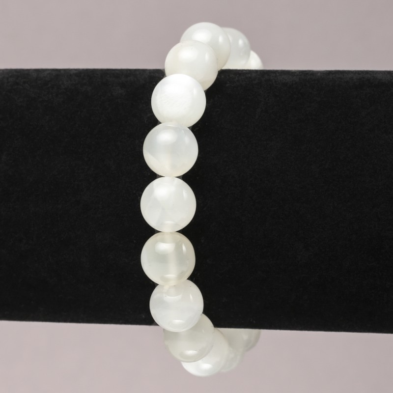 Adularia bracelet on elastic cord with smooth beads, 10 mm diameter+