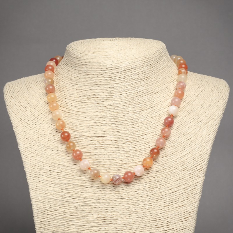 Orange agate natural-stone necklace – smooth beads, 8.5 mm diameter, 45 cm length