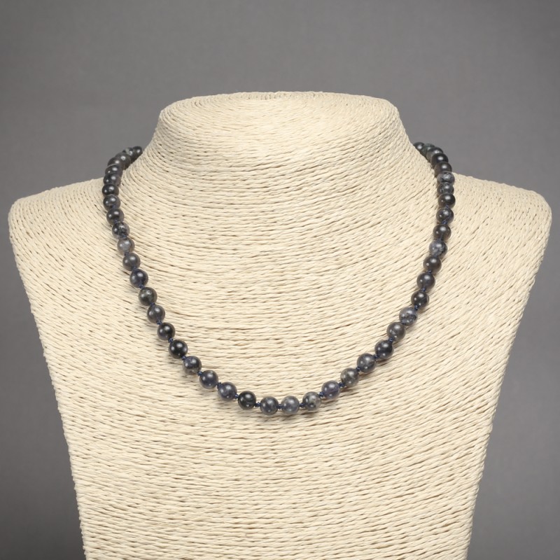 Natural Stone Iolite Necklace with Smooth Beads, 6.5 mm Diameter, 45 cm Length