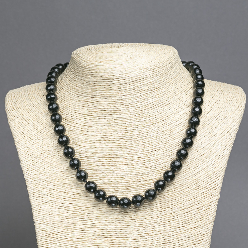 Agate Bead Necklace, Faceted Ball Beads, 10(+/-)mm diameter, 45cm length