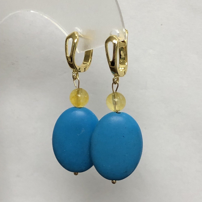 Earrings blue Turquoise (single ) oval 18x25mm+- and Citrine smooth bead 8mm+-, length 50mm+-