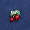 Sale! Cherry Brooch - Gold-tone metal, enamel and crystals 22x20 mm +
