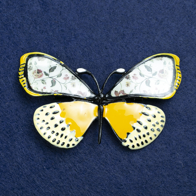 Sale! Butterfly Brooch in Silver Metal and Enamel 70×40 mm +