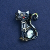 Sale! Cat Brooch in Silver-tone Metal and Enamel 47×37 mm +