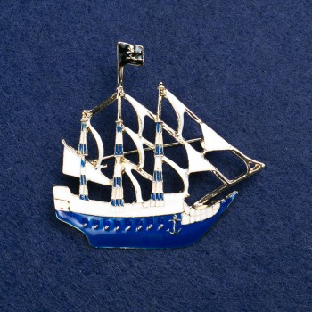 Brooch 'Ship' Gold-Tone Metal and Enamel 53×50 mm +