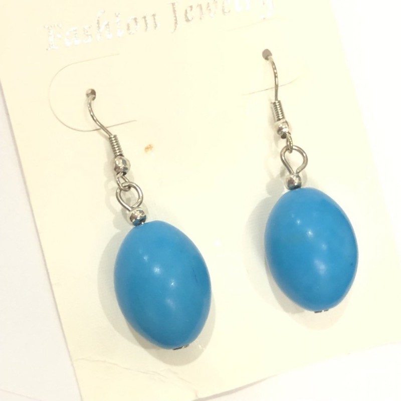 Blue Turquoise Drop Earrings (Synthetic) 45×15 mm