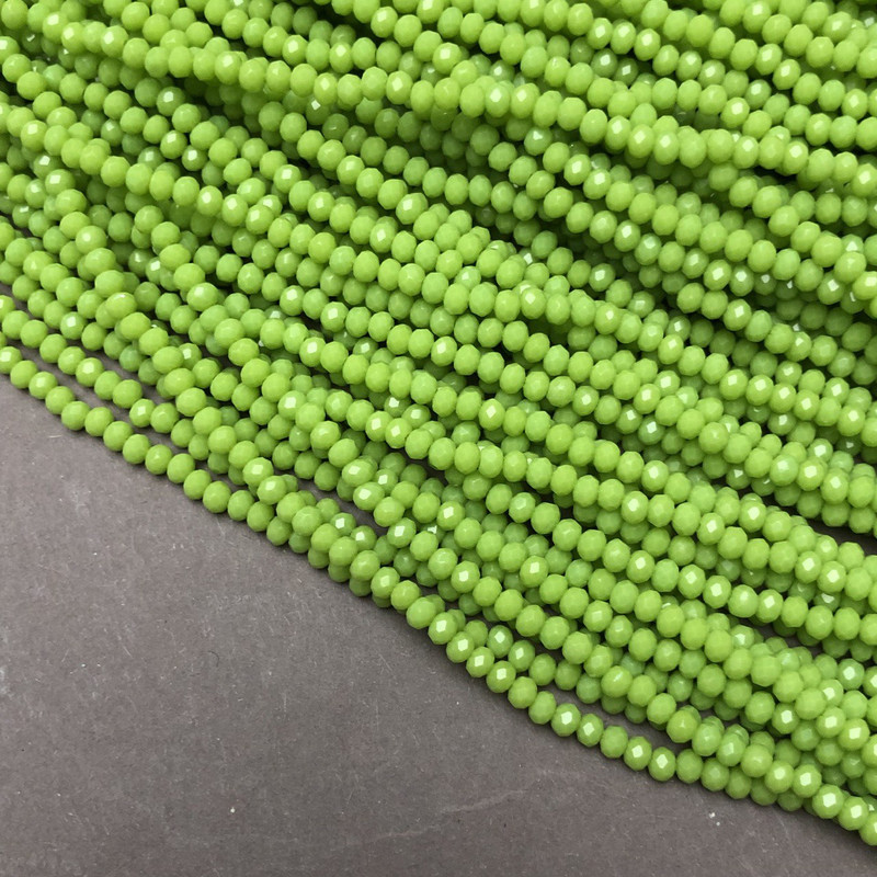 Lime Matte Czech Crystal Beads on Beading Thread, Lime Matte Rondelle, Diameter 3×2.5 mm, Length 36–38 cm