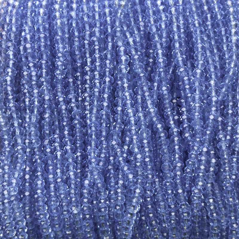 Czech Crystal Beads on Fishing Line, Light Blue Transparent Faceted Rondelle, Diameter 3.5 mm, Length 36-38 cm