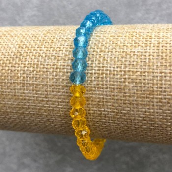 Elastic bracelet with Czech crystal 'Ukraine' faceted rondel, diameter 6x4 mm, length 18 cm
