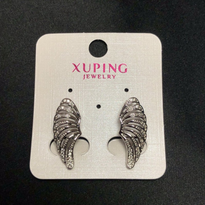 Сережки Xuping Родій з білими стразами, діаметр 23х10мм +