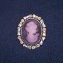 Cameo Brooch with Rainbow Crystals, Silver-Tone Metal 33x40mm