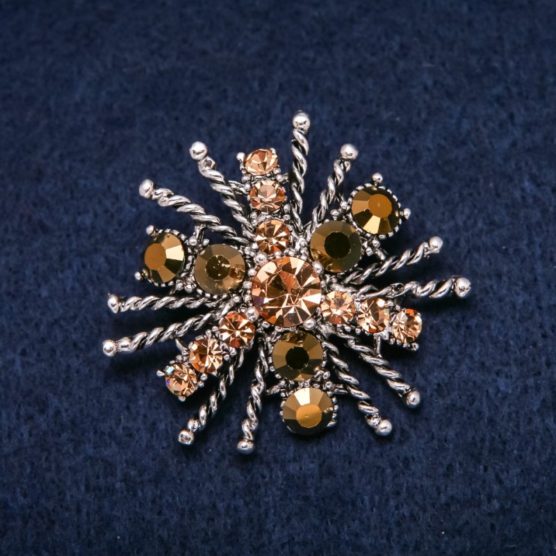 Brooch 'Order of Beauty' 45×40 mm crystals, yellow color, silver-toned metal