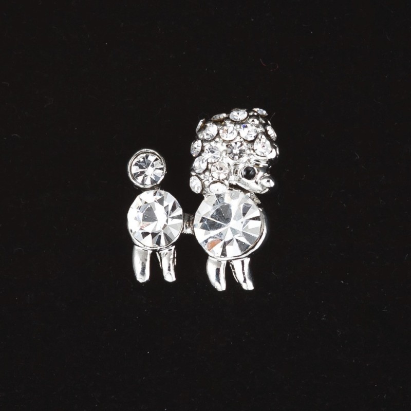 Miniature Brooch 'Royal Poodle' in Crystals, Silver Metal Color, 1.5 cm